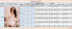 Tableau des tailles détaillé pour robe crayon à manches raglan avec mesures US/UK/EU