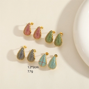 Water drop earrings with multi-colored zircons and gold base, size 1.2x2cm, weight 7.7g