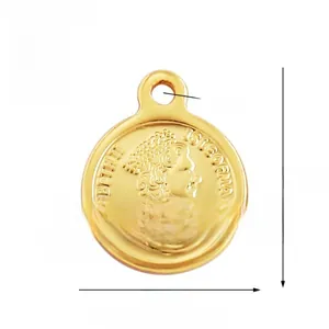 Macro view of gold-plated double-sided coin pendant featuring Queen Elizabeth II relief