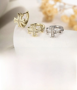 Detailed view of cubic zirconia cross hoop earrings with 10mm inner diameter and 0.8mm pin