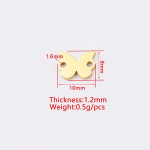 Gouden roestvrijstalen vlinder hanger met exacte afmetingen van 10mm x 8mm voor DIY
