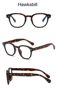 Détail de lunettes de soleil rondes montrant la texture écaille et le design sous trois angles
