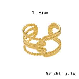 Gold plated stainless steel hollow knot open ring, 1.8cm diameter and 2.1g weight