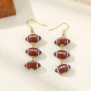 Acrylic Football Beaded Dangle Earrings Brown Rugby Sports Fans Game Day Novelty Jewelry Accessories For Women