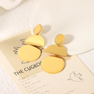 Geometric Round Circle Stainless Steel Drop Earrings 18K Gold Plated Exaggerated Ins Style Personalized Jewelry Women