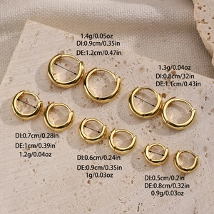 Detailed size specifications for five gold S925 sterling silver hoop earrings on stone