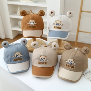 Kids bear baseball caps with 3D ears and embroidery in five different pastel colors