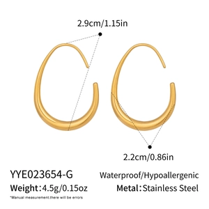 Detailed view of gold teardrop earrings with dimensions 2.9cm by 2.2cm on white background