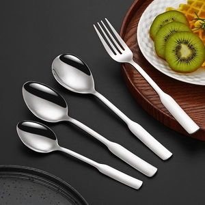 Polished 304 stainless steel square handle spoon and fork set for dining table