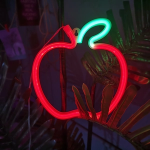 LED neon sign in apple shape with red and green lights for bedroom wall decor