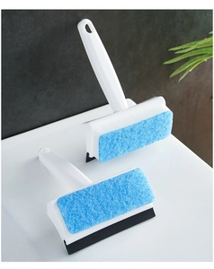 Handheld glass wiper detail showing double-sided sponge and rubber squeegee for cleaning