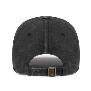 Vintage washed cotton baseball cap in dark grey with adjustable metal buckle back