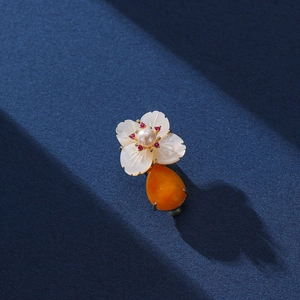 Elegant Flower Brooch Pin With Natural Shell Artificial Pearl Rhinestone And Teardrop Gemstone Vintage Korean Style Copper Jewelry