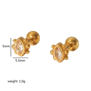 Elegant 18K gold plated stainless steel screw stud earrings with marquise zircon stones