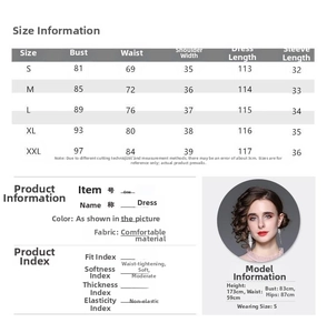 Guide des tailles détaillé pour robe en dentelle à manches bouffantes et mesures précises