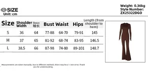 Size chart table for slim-fit flare jumpsuit showing measurements in centimeters