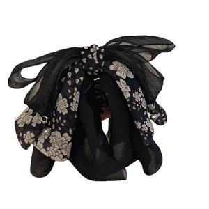 Elegant floral chiffon bow hair claw clip with romantic ribbon for women hairstyle