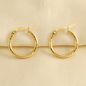 Classic 18k gold plated titanium steel hoop earrings with unique twisted texture design
