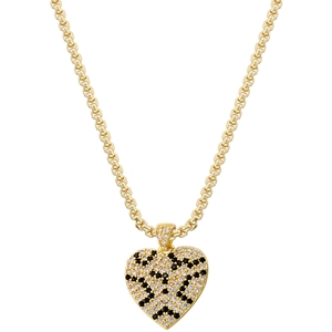 Golden heart pendant necklace with black and white zircon stone micro-pave animal pattern