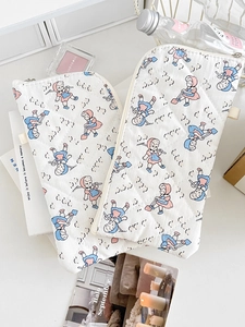 Quilted cotton pouch with cartoon girl prints for makeup or stationery storage