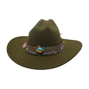 Chapeau Fedora À Bord Large Style Bohème Ethnique Avec Gland Turquoise Feutre De Laine Chapeau De Soleil Cowboy Pour Femmes Hommes