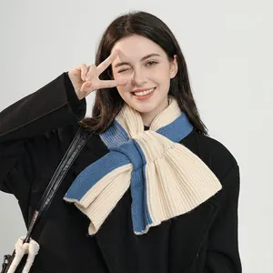 Winter Knitted Scarf Warm Thick Polyester Neck Warmer Color Block Christmas Elk Pattern Ribbed Soft Fashion For Men Women