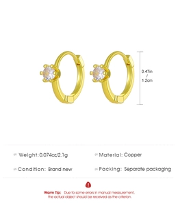 Detailed size chart and specifications of gold hoop earrings with zircon stone