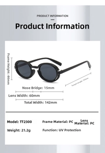 Detailed technical dimensions and specifications of the retro round punk sunglasses