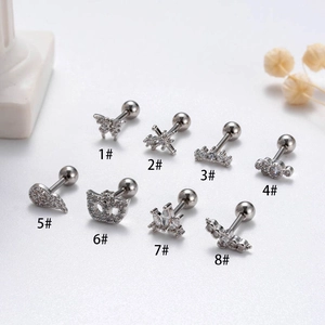 Silver stainless steel stud earrings set with zircon butterfly and mask designs