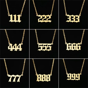 Angel Number Necklace Stainless Steel Gothic Old English Pendant Trendy Jewelry For Women Girls Minimalist Lucky Charm