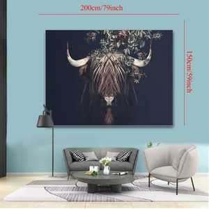 Detail of 200x150cm highland cow wall tapestry with floral crown for living room decor