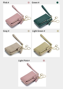 Detailed comparison of multi-color genuine leather coin purses with wrist straps and keychains
