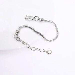 Silver copper snake chain bracelet with heart pendant and secure lobster clasp