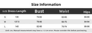 Detailed size chart for solid color sleeveless fishtail dress including S, M, L measurements