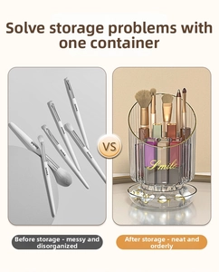 Before and after comparison of large capacity acrylic makeup brush organizer with pearls