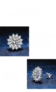 Macro shot of S925 sterling silver sunflower earrings with sparkling moissanite stones
