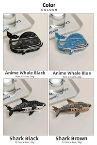 Detailed comparison of acetate shark and whale hair claws with sizes and blue marble patterns