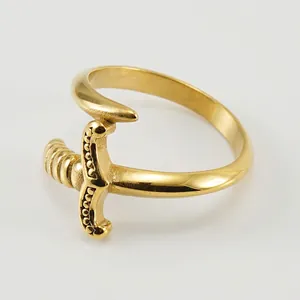 Sword Ring Stainless Steel 18K Gold Plated Vintage Dagger Shape Gothic Punk Wrap Jewelry For Men And Women Retro Style