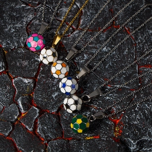 Football Pendant Necklace Stainless Steel Enamel Soccer Ball Sports Jewelry For Men Fans Athletes