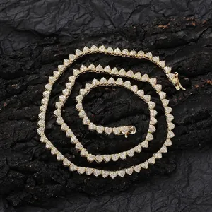 Heart Shaped Tennis Chain Necklace Micro Pave Zircon Copper Gold Plated Hip Hop Style Jewelry