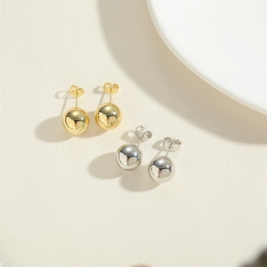 Minimalist 14K gold and silver plated ball stud earrings with polished mirror finish