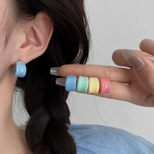 Colorful C-Shape Stud Earrings With 925 Sterling Silver Earring Post Minimalist Enamel Geometric Dopamine Style Women