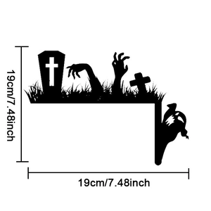 Autocollant de porte Halloween silhouettes de cimetière noires, dimensions 19x19cm