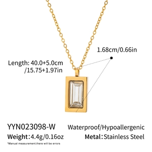 Detailed size measurement of the gold stainless steel necklace with zircon pendant