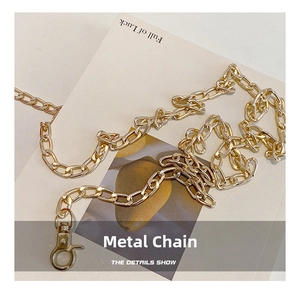 Detail of golden metal chain strap with swivel lobster clasp for pumpkin bags