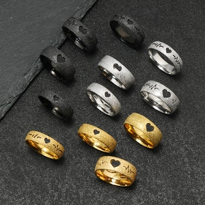 Frosted Stainless Steel Ring Hollow Heart Heartbeat Line EKG Fashion Jewelry Unisex
