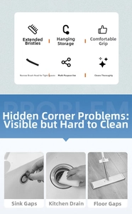 Detailed view of the slim crevice brush cleaning bathroom tiles and sink grooves