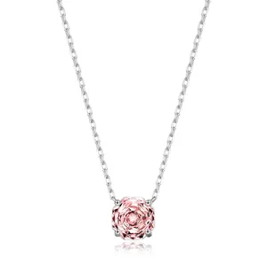 925 Sterling Silver Necklace Pink Octagon Cubic Zirconia Rose Cut Elegant Clavicle Chain Jewelry For Women