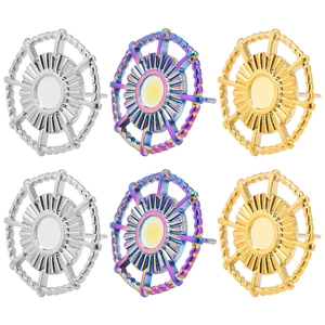 Detailed view of 304 stainless steel round stud earrings in silver, gold, and rainbow colors