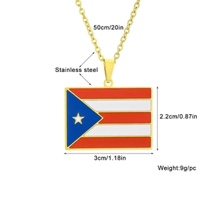 Vue détaillée du pendentif drapeau Porto Rico avec dimensions et spécifications acier